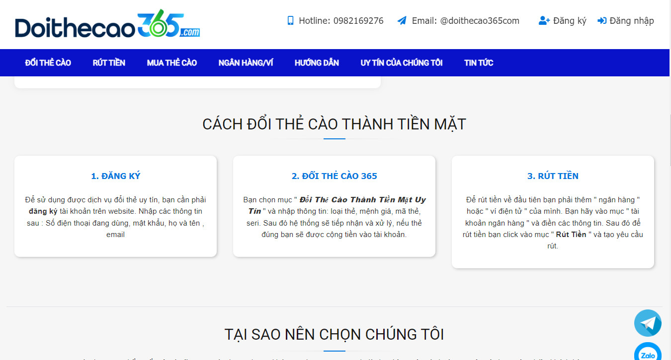 Các bước đổi thẻ cào thành tiền mặt